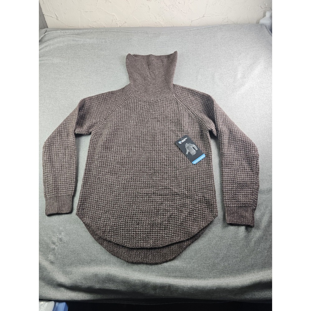 KÜHL Sienna Sweater Turtleneck Cowl Pullover Medium Brown Coffee Waffle Knit
